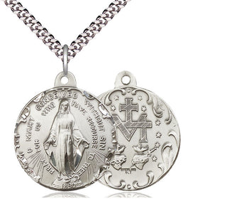 Sterling Silver Immaculate Conception Pendant on an 24-inch Light Rhodium Heavy Curb Chain
