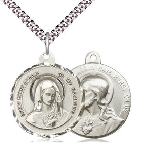 Sterling Silver Immaculate Heart of Mary Pendant on an 24-inch Light Rhodium Heavy Curb Chain