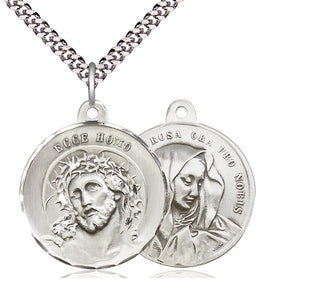 Sterling Silver Ecce Homo Pendant on an 24-inch Light Rhodium Heavy Curb Chain