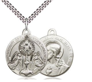 Sterling Silver Blessed Sacrment Pendant on an 24-inch Light Rhodium Heavy Curb Chain
