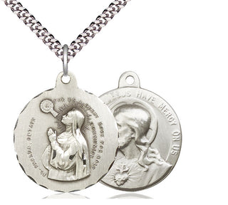 Sterling Silver Blessed Imelda Pendant on an 24-inch Light Rhodium Heavy Curb Chain
