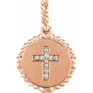 14K Rose .04 CTW Natural Diamond Cross Rope Pendant