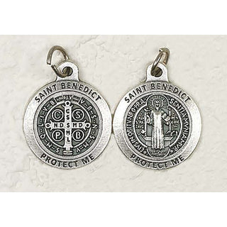 Bulk Premium Saint Benedict Double Sided Round Silver Tone Medals