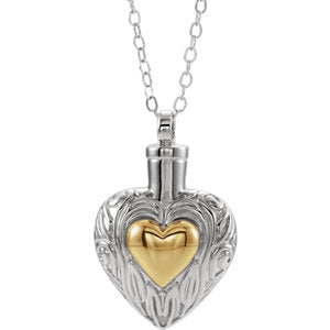 Sterling Silver 14K Gold Gold-Plated Heart Ash Holder 18" Necklace