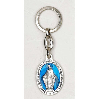 6-pack - Miraculous Mary Oval Blue Enamel Key Chain