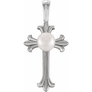Platinum Cultured White Freshwater Pearl Cross Pendant