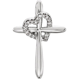 Sterling Silver .04 CTW Diamond Cross with Heart Pendant