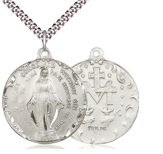 Sterling Silver Immaculate Conception Pendant on an 24-inch Light Rhodium Heavy Curb Chain