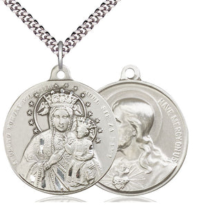 Sterling Silver Our Lady of Czestochowa Pendant on an 24-inch Light Rhodium Heavy Curb Chain