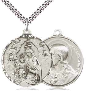 Sterling Silver Our Lady of Mount Carmel Pendant on an 24-inch Light Rhodium Heavy Curb Chain