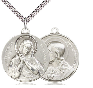 Sterling Silver Blessed Virgin Pendant on an 24-inch Light Rhodium Heavy Curb Chain