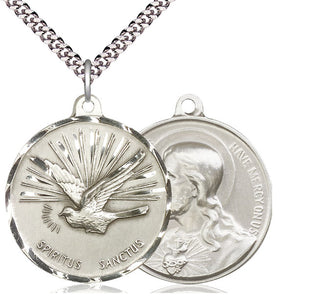 Sterling Silver Holy Spirit Pendant on an 24-inch Light Rhodium Heavy Curb Chain