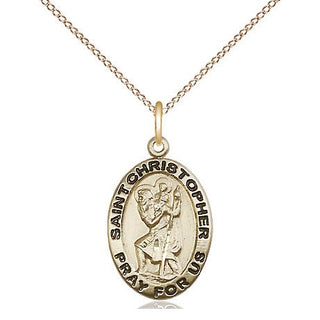 14kt Gold Saint Christopher Medal Engraved Catholic Saint Jewelry