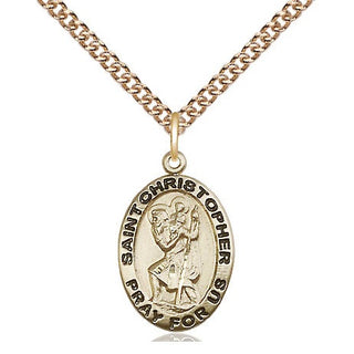 14kt Gold Saint Christopher Medal Engraved Catholic Saint Jewelry
