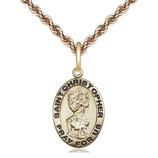 14kt Gold Saint Christopher Medal Engraved Catholic Saint Jewelry