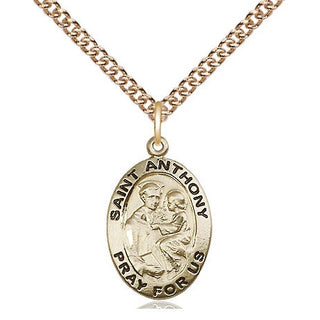 14kt Gold Saint Anthony of Padua Medal Engraved Catholic Saint Jewelry