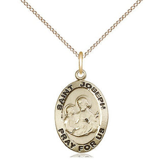 14kt Gold Saint Joseph Medal Engraved Catholic Saint Jewelry