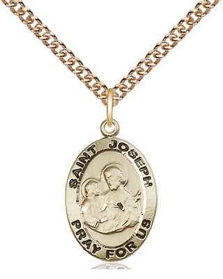 14kt Gold Saint Joseph Medal Engraved Catholic Saint Jewelry