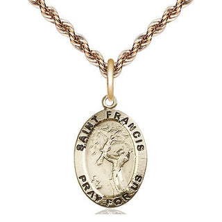 14kt Gold Saint Francis of Assisi Medal Engraved Catholic Saint Jewelry