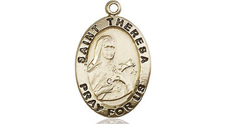 14kt Gold Saint Theresa Medal Engraved Catholic Saint Jewelry