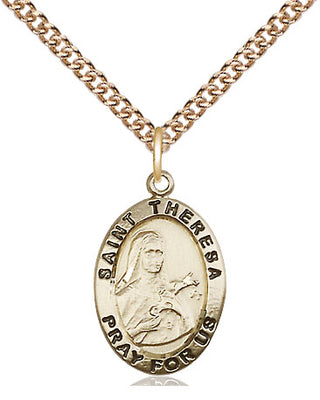 14kt Gold Saint Theresa Medal Engraved Catholic Saint Jewelry