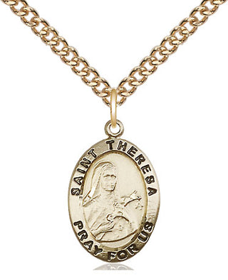 14kt Gold Saint Theresa Medal Engraved Catholic Saint Jewelry