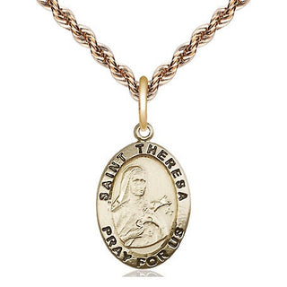 14kt Gold Saint Theresa Medal Engraved Catholic Saint Jewelry