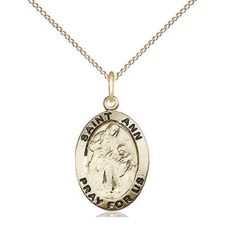 14kt Gold Filled Saint Ann Medal Religious Jewelry Engraved Catholic Saint Jewelry
