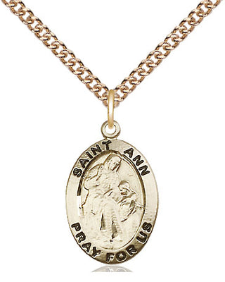 14kt Gold Filled Saint Ann Medal Religious Jewelry Engraved Catholic Saint Jewelry