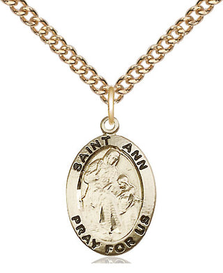 14kt Gold Saint Ann Medal Engraved Catholic Saint Jewelry
