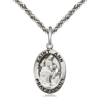 Sterling Silver Saint Ann Medal Religious Jewelry Engraved Catholic Saint Jewelry