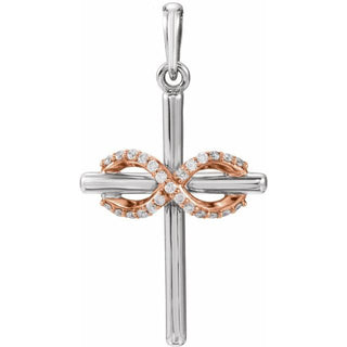 14K White/ Rose .06 CTW Natural Diamond Infinity-Inspired Cross Pendant
