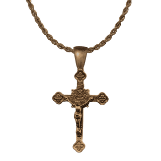 Vintage Bronze Crucifix with Quatrefoil Crosses