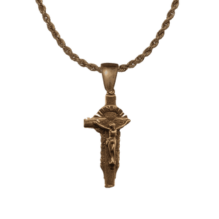 Vintage Bronze Rayed Crucifix with INRI Banner