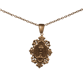 Vintage Bronze Eucharistic Chalice Medal in Lace Frame