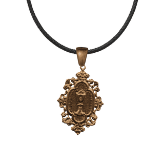 Vintage Bronze Eucharistic Chalice Medal in Lace Frame
