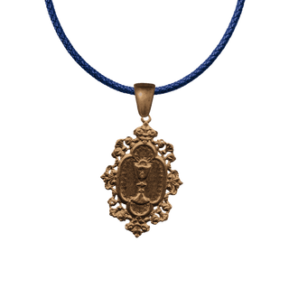 Vintage Bronze Eucharistic Chalice Medal in Lace Frame