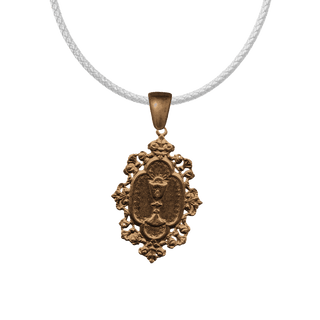 Vintage Bronze Eucharistic Chalice Medal in Lace Frame