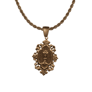 Vintage Bronze Eucharistic Chalice Medal in Lace Frame