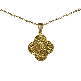 Vintage Yellow Bronze St. Raphael Quatrefoil Medal