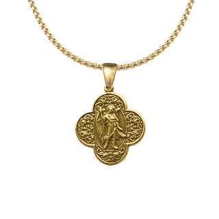Vintage Yellow Bronze St. Raphael Quatrefoil Medal