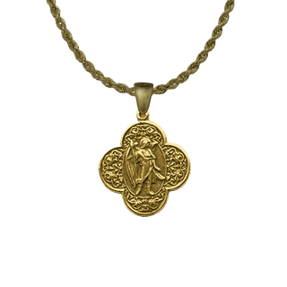 Vintage Yellow Bronze St. Raphael Quatrefoil Medal