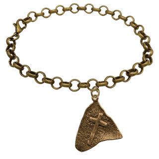 Vintage Bronze Hammered Shard Cross Charm Bracelet