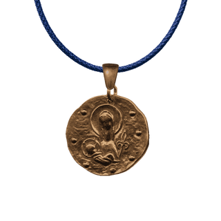 Vintage Bronze Madonna and Fleur-de-Lis Hammered Medal