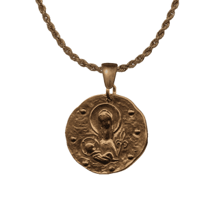 Vintage Bronze Madonna and Fleur-de-Lis Hammered Medal