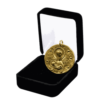 Vintage Yellow Bronze Madonna and Fleur-de-Lis Hammered Medal