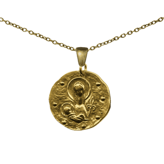 Vintage Yellow Bronze Madonna and Fleur-de-Lis Hammered Medal