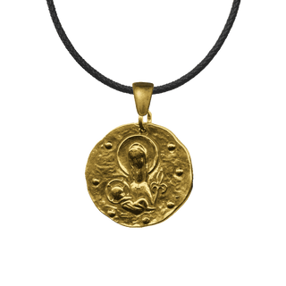 Vintage Yellow Bronze Madonna and Fleur-de-Lis Hammered Medal