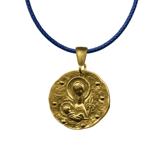 Vintage Yellow Bronze Madonna and Fleur-de-Lis Hammered Medal