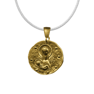 Vintage Yellow Bronze Madonna and Fleur-de-Lis Hammered Medal